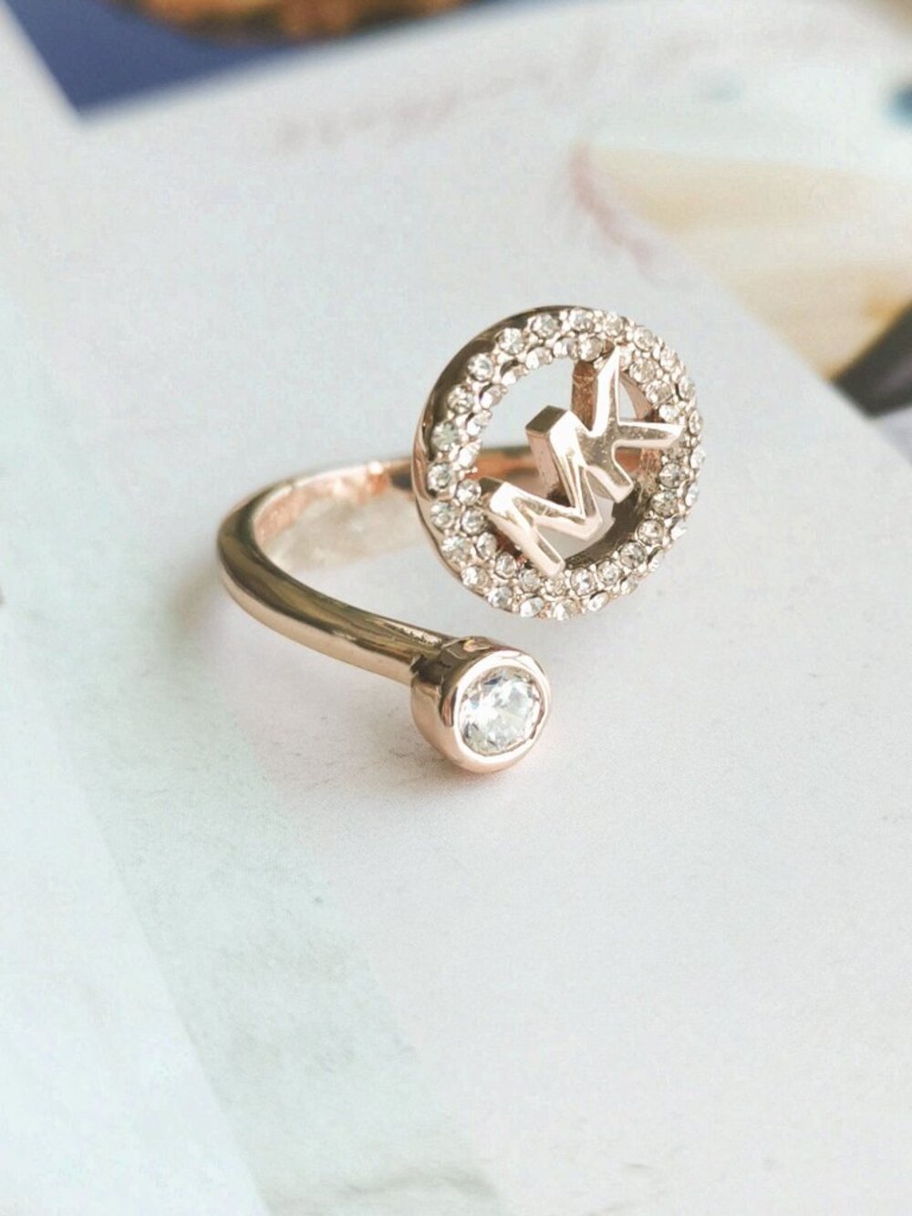 Michael Kors Monogram Logo and Crystal open ring size 8 - Rose Gold - Picture 2 of 4